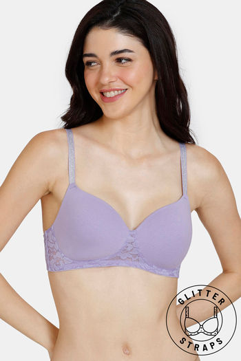 Buy Zivame Beautiful Basics Glitter Straps Padded Non Wired 3/4th Coverage T-Shirt Bra - Violet Tulip